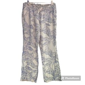 Roxy Linen Pants MEDIUM Blue Tropical Leaf Patten
